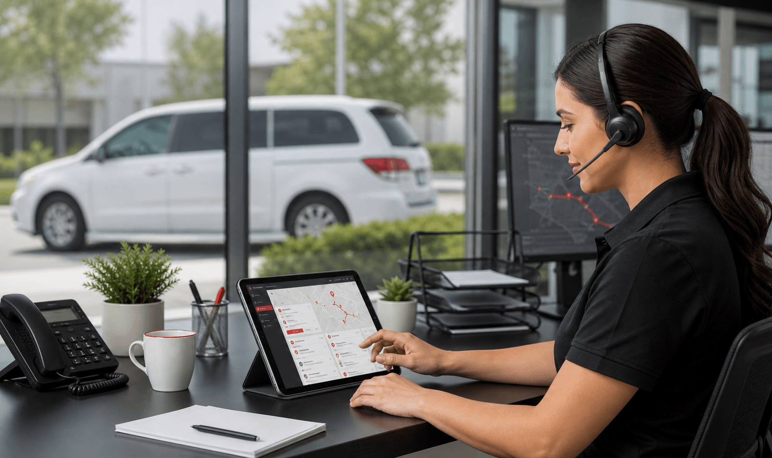 MediGo-style transportation coordinator working with route and ride request details
